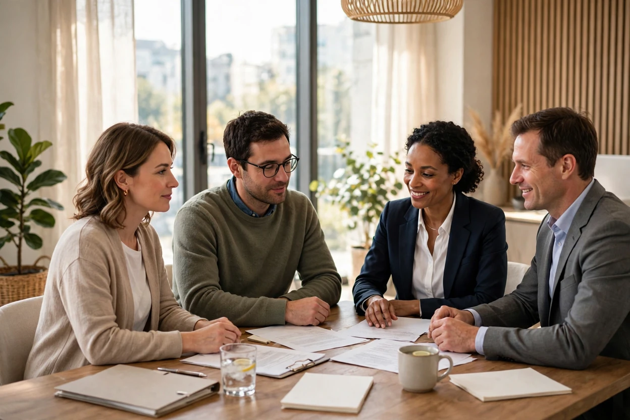 Collaborative family law meeting with both lawyers present
